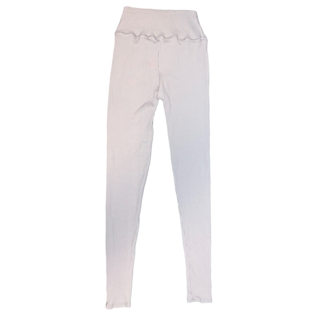 Pepper Ribbed High Waist Leggings Medium Cool Pale Purple Gray‎ Stretch Lounge - Picture 2 of 5